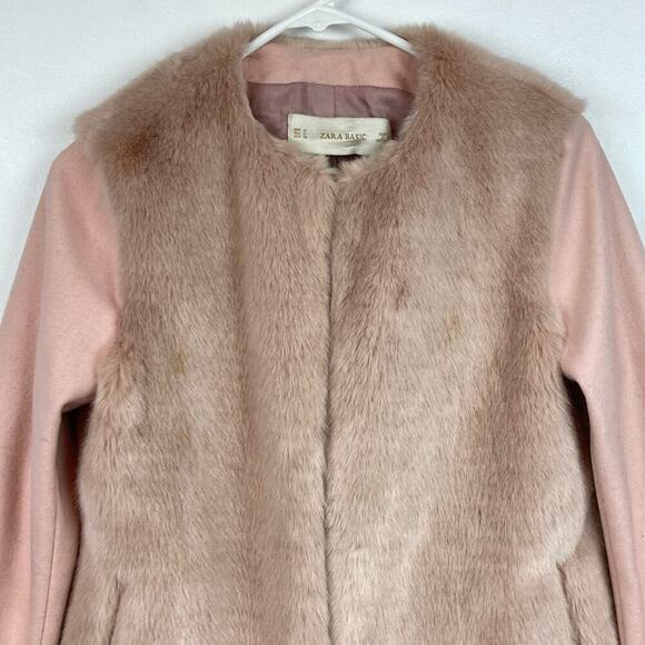 ZARA Faux Fur Panel Coat in Pink - Picture 5 of 11